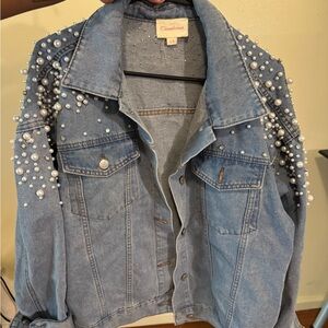 Cinderella Light Blue Jean Jacket with Pearl Details